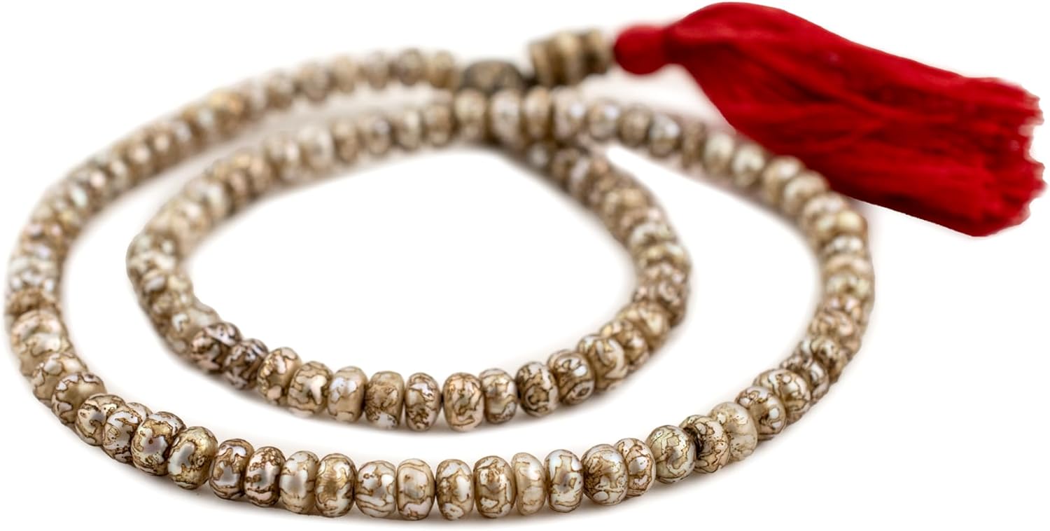 The Bead Chest Carved Mother-of-Pearl Prayer Beads: Handcrafted Iridescent Shell Beads for Creative Projects