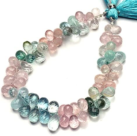 8 inch Strand of Natural Aquamarine 9x6-11x7mm Teardrop Faceted briolette Beads for DIY Jewelry Making. |BRIO_00706