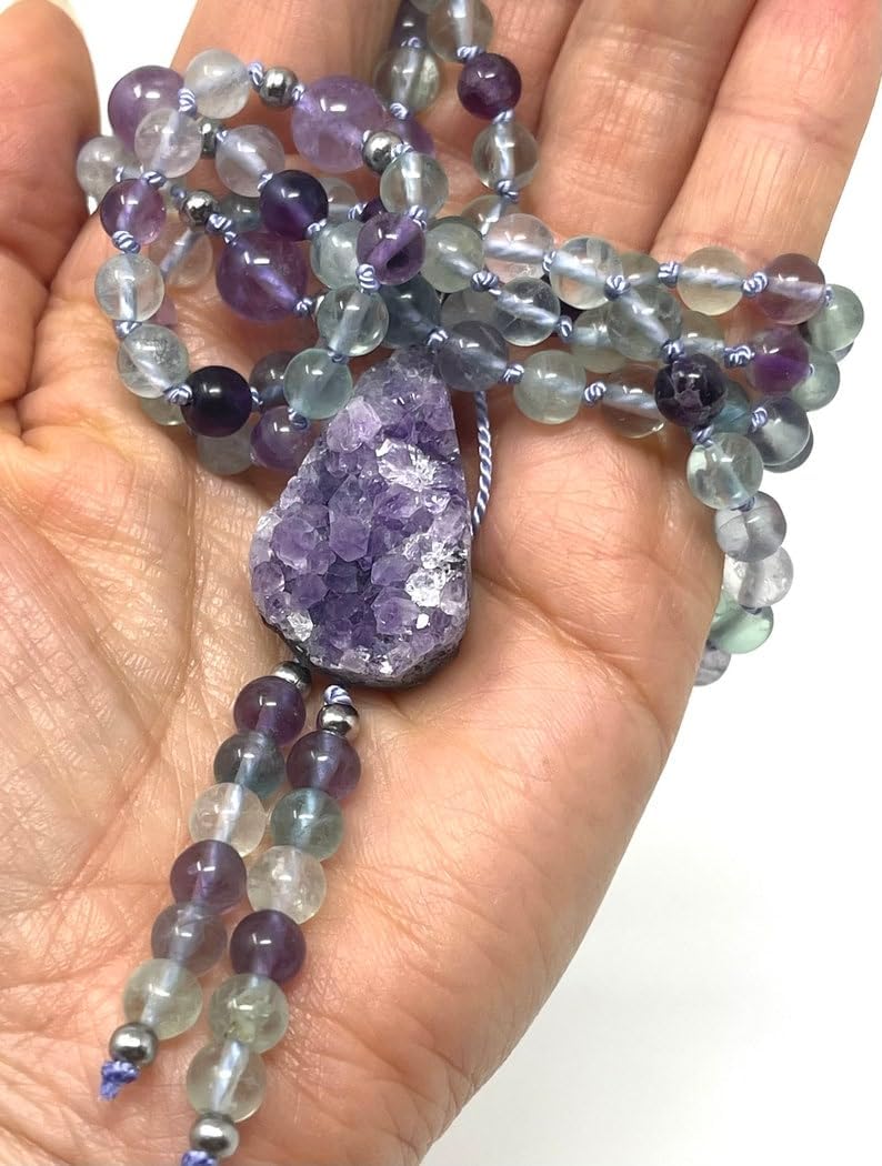 Natural multicolor fluorite 8mm 108 Mala Beads, Spiritual, Meditation Beads, Reiki, Japa Mala, Buddhist Prayer Beads, Yoga Bracelet, healing beads LKMALA-RRGU-1939, 34 inch