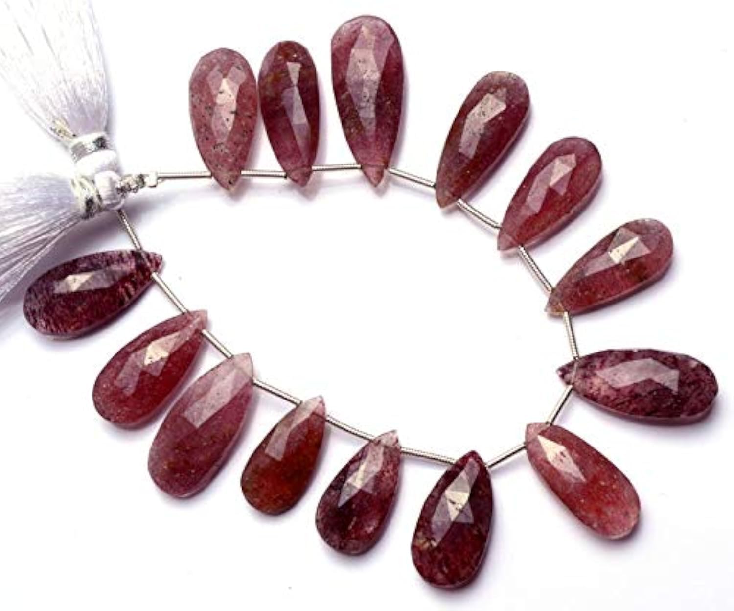 GEMZ 16 inch Strand of Natural Strawberry Quartz pear Shape Faceted Cut Multi red Color briollete Beads for DIY Jewelry Making- Earring Necklace Bracelet.