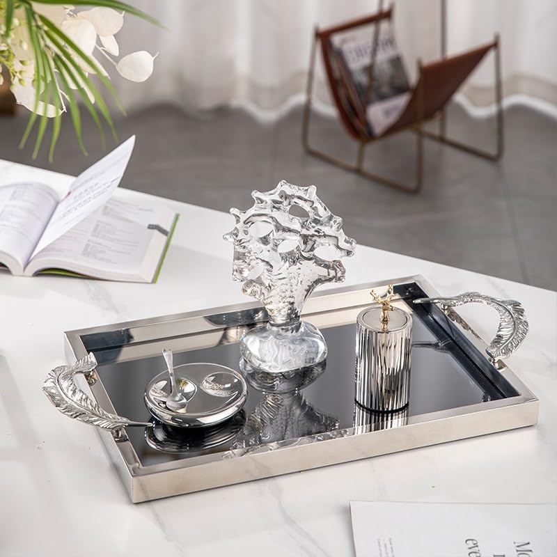 Cafeteria Tray Stainless Steel Mirror Tray Living Room Decoration Rectangular Light Luxury Tea Cup Red Wine Glass Storage Tray Serving Trays