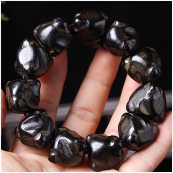Indonesian Old Agarwood Black Oil Free-Form Hand-Strung Prayer Beads, Mature, Floral Scent, Sinkable Grade Multiple Beads Inner diameter 54mm