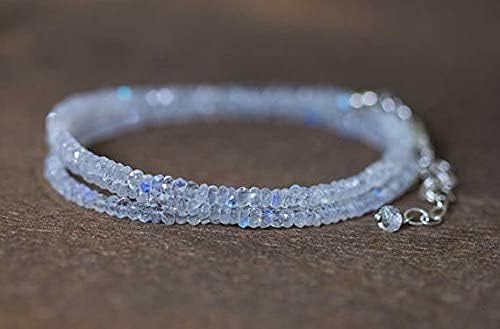 AAA++ Rare Quality Rainbow Moonstone Necklace, Long Layering Gemstone Necklace, Multi Wrap Delicate Bracelet, Rose Gold Filled or Sterling Silver Plated3-3.25mm 20 inches Code- WAR731