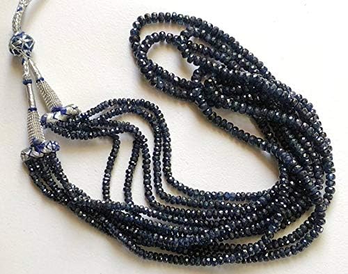 5 Strands Blue Sapphire Faceted Beads, 2.5-4.5mm Natural Burma Sapphire Faceted Rondelles, 16-18 Inches Sapphire Necklace