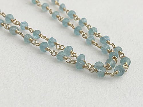 LKBEADS 5 Feet Aquamarine Wire Wrapped Faceted Rondelle Beads, Rosary Style Beaded Chain