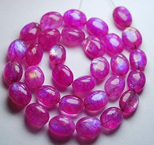 7 Inches Strand, Pink Blue Flashy Rainbow Moonstone Smooth Polished Oval Shape Nuggets 7-10mm Code-HIGH-57481