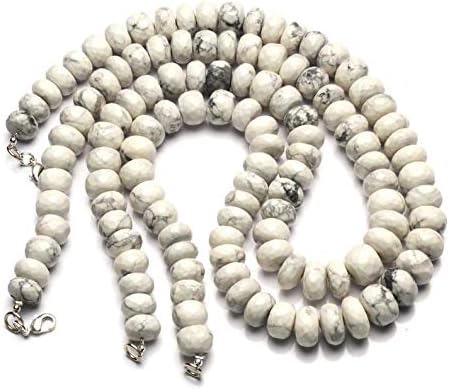 Natural Gemstone White Howlite 10 to 11MM Size Faceted Rondelle Beads Necklace 17 Inch Full Strand Complete Necklace