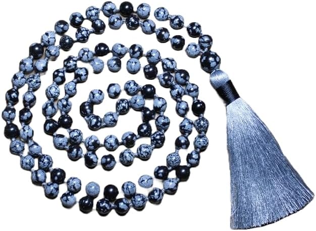 Natural Snowflake Obsidian 8mm 108 Mala Beads, Spiritual, Meditation Beads, Reiki, Japa Mala, Buddhist Prayer Beads, Yoga Bracelet, healing beads LKMALA-RRGU-3818