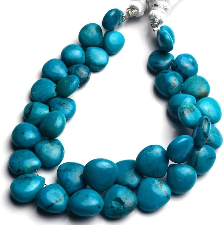 8 inch Strand of Natural Chrysocolla 7-11 mm Heart Smooth briolette Beads for DIY Jewelry Making. |BRIO_02222