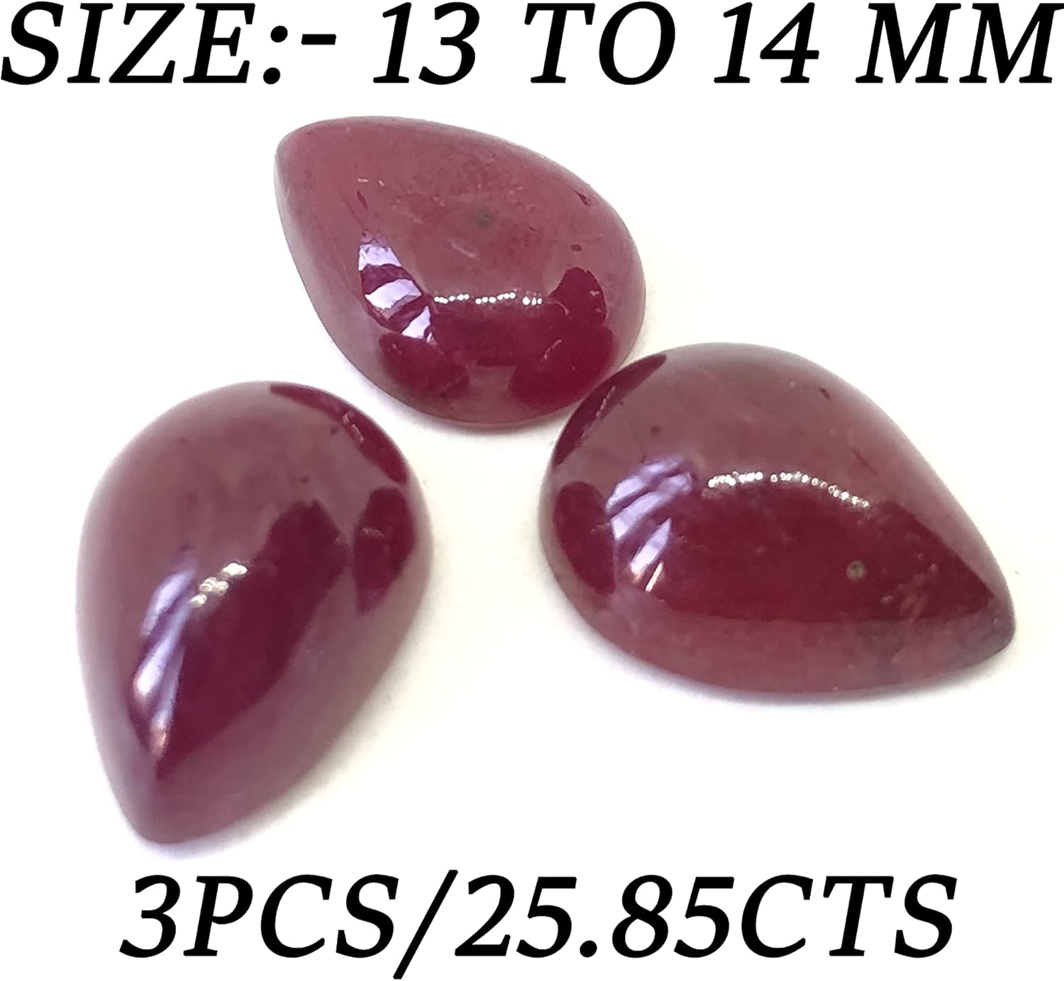 25.85 Ct Deep Red Ruby Pear Shape Cabochon Size 13 To 14.50 mm Valuable 3 Pieces Lot Loose Gemstone Best For Making Ring, Earring, Pendant, Necklace Jewelry
