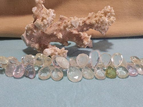 Kunzite Multi Color Graduating Faceted Flat Drop Beads 7 In. Strand Pastel Pink, Green, Yellow and Clear Crystal Top Drill Drop Briolette 15.6mm x 11.2mm To 22.4mm x 15.3mm