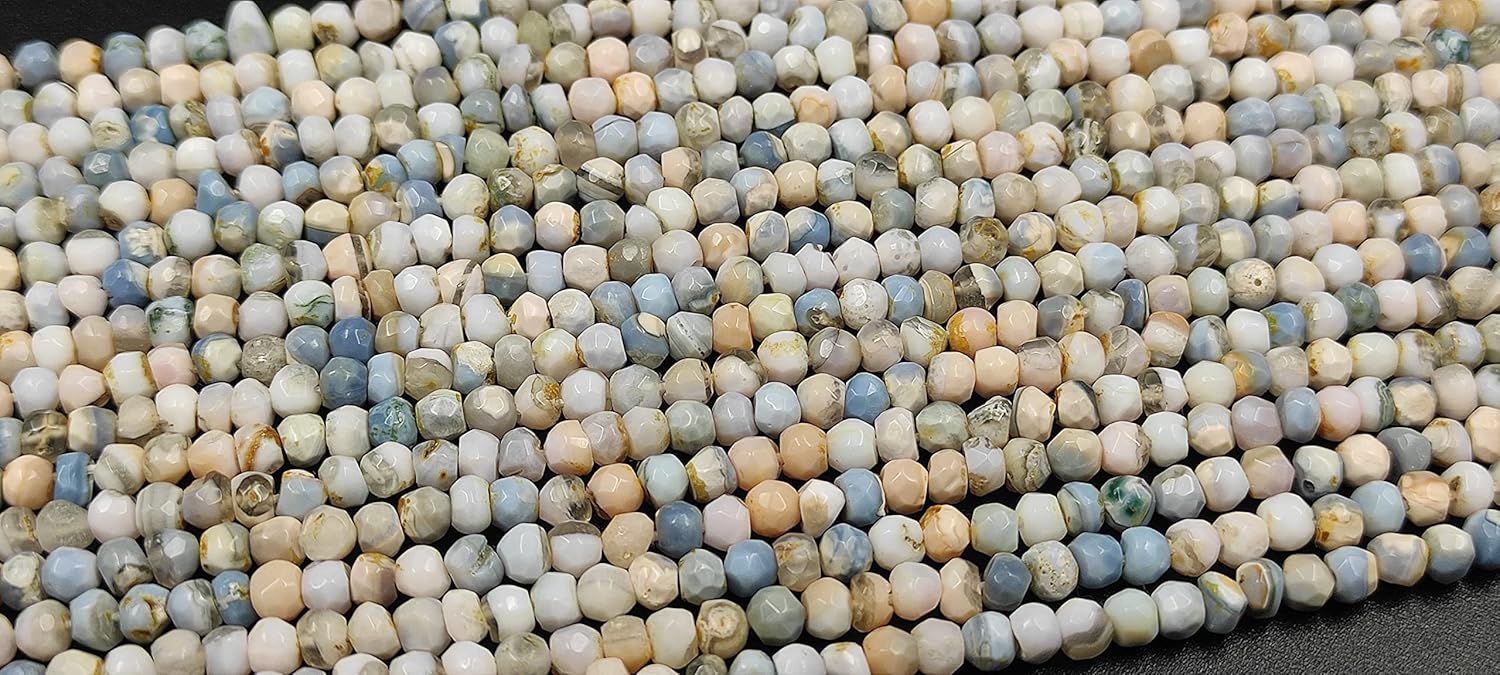 Hanumat Gems Lot of 10 Strands Peruvian Blue Boulder Opal Rondelle Faceted Gemstone Beads,Peruvian Opal Faceted Beads,Peruvian Opal Rondelle Beads,3.00-4.00 MM Beads,13 Inches Strand.