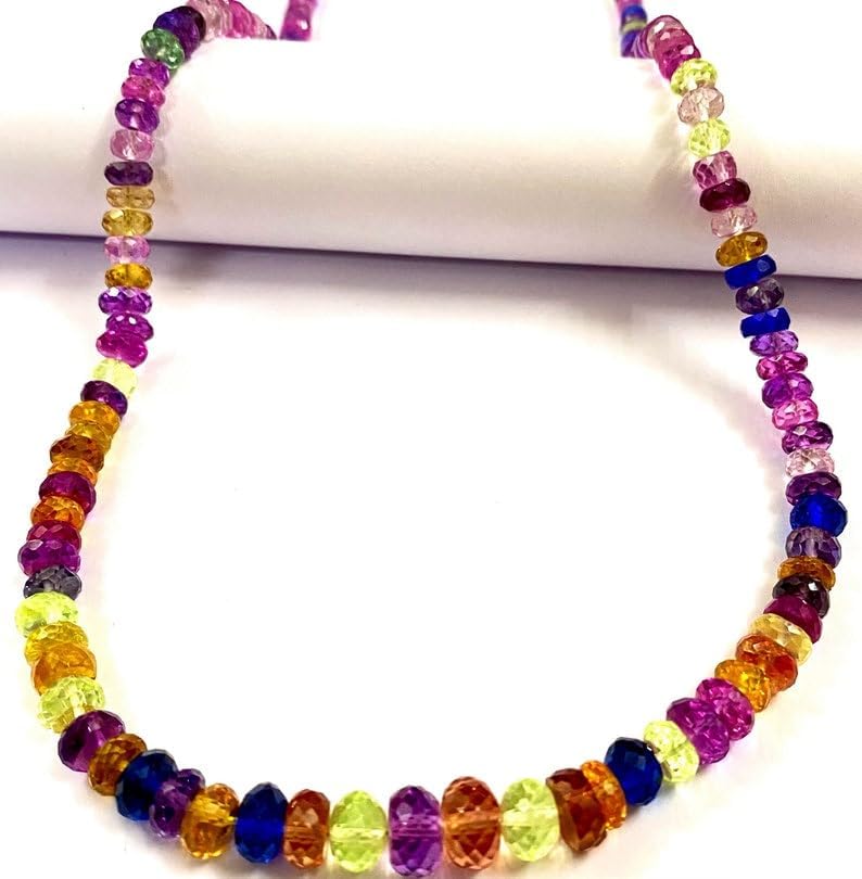 Natural Multi Sapphire roundelle facated Beads 5-8 MM 28 inch Long String Jewelry Making Gemstone Beads for Necklace Bracelet