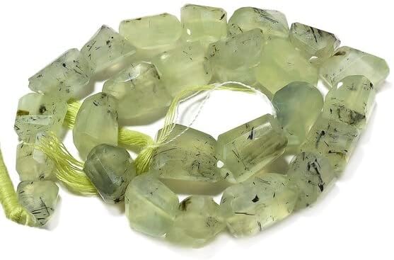 Prehnite Tumbles, Prehnite Beads, Step Cut Faceted Tumbles, AAA Gemstone, 11mm to 18mm Beads, 13 Inch Strand