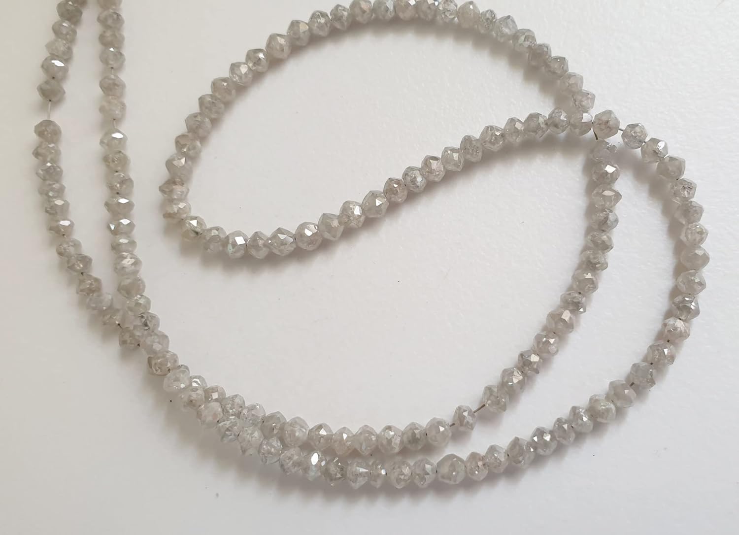 3-3.5mm Gray White Diamond Rondelle Beads, Faceted Gray White Drilled Diamond Beads, Diamond for Jewelry (2IN To 8IN Options) - PPD745, 3-3.5 MM Approx.