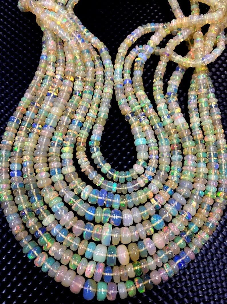 13 inch Strand of Natural gem Ethiopian Opal, 4-5mm rondelle Smooth Beads for DIY Jewelry Making. | Beads_03849