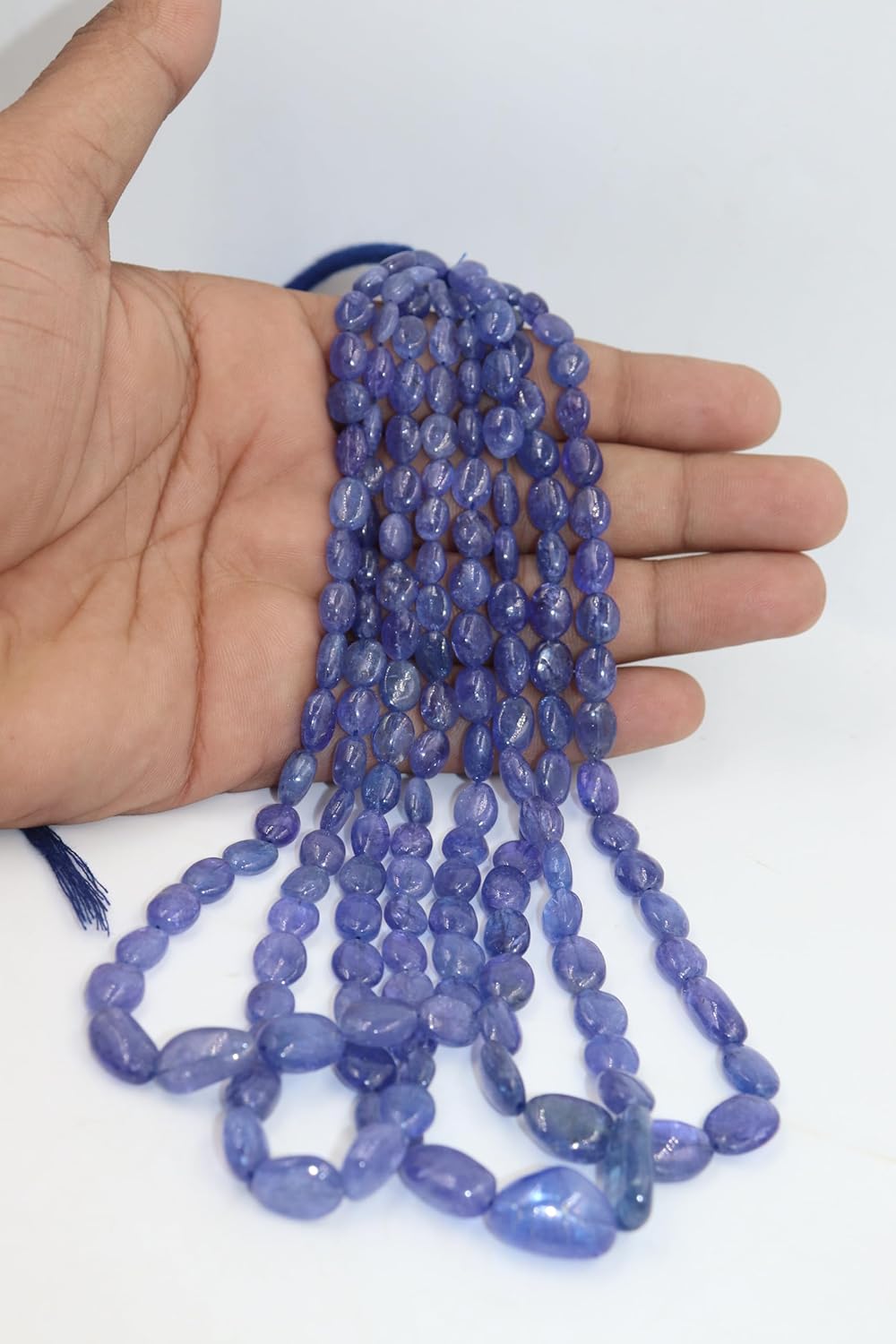 Natural AAA+ Tanzanite Smooth Oval Beads, 8-12mm Semi-Precious Gemstone Strand, Genuine Blue Crystal
