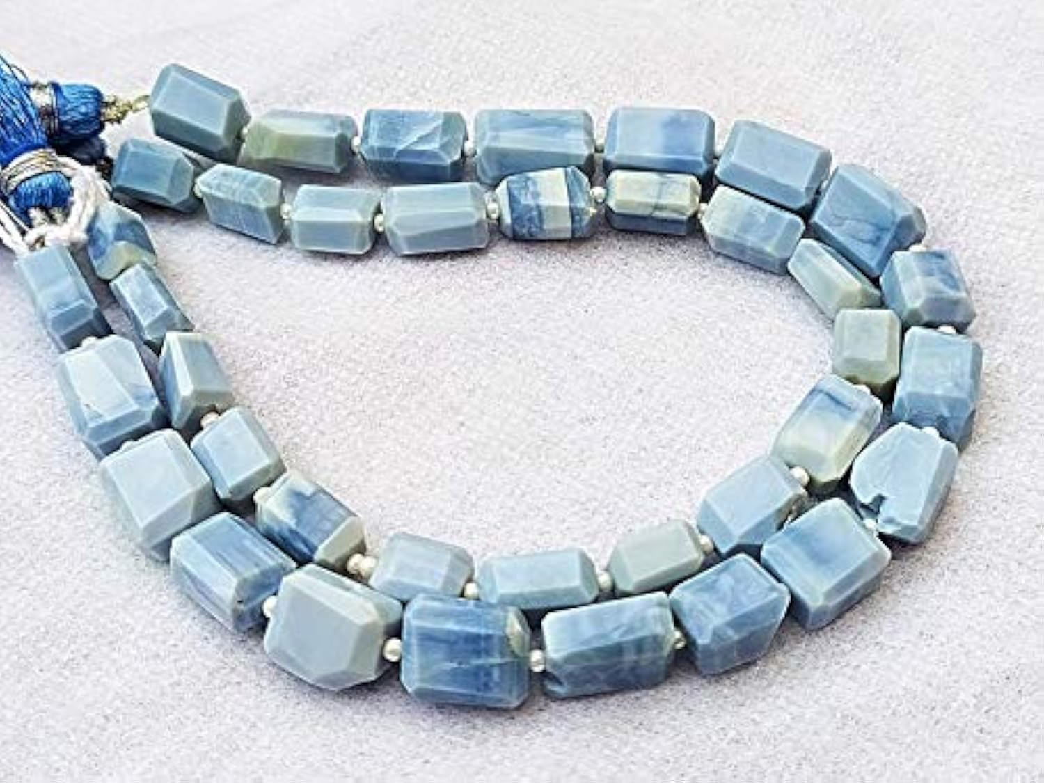 GEMZ 10 inch Strand of Natural Peruvian Opal Tumble Shape Faceted Cut Blue Color briollete Beads for DIY Jewelry Making- Earring Necklace Bracelet.
