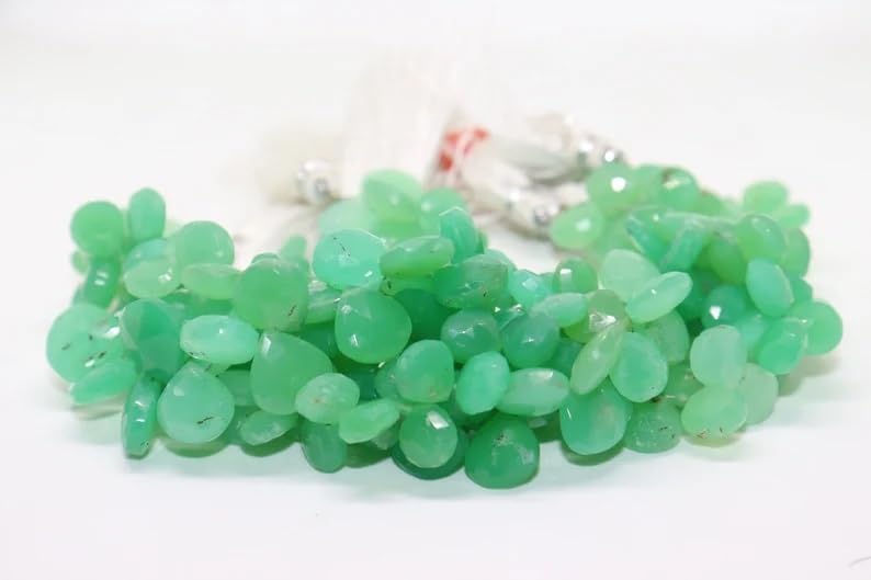 Chrysoprase Faceted Heart Shape Beads 9-11 mm Briolette Chrysoprase Heart Bead Chrysoprase Side Cut Heart Wholesale Beads