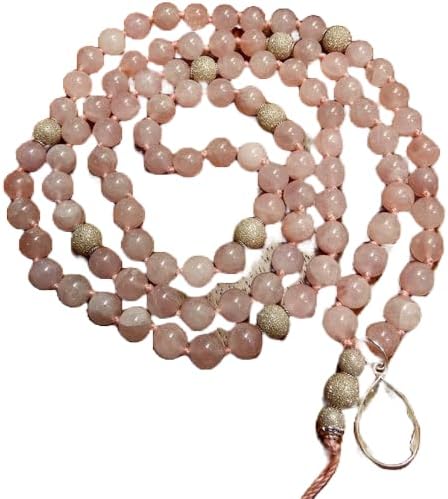 Natural Madagascar Rose Quartz 8mm 108 Mala Beads, Spiritual, Meditation Beads, Reiki, Japa Mala, Buddhist Prayer Beads, Yoga Bracelet, healing beads LKMALA-RRGU-1496, 34 inch