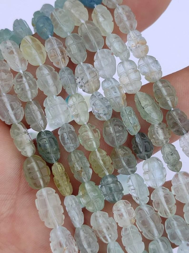 Natural Aquamarine Melon Smooth Beads 8x10-9x12 mm 16 inch Long String Jewelry Making Gemstone Beads for Necklace Bracelet