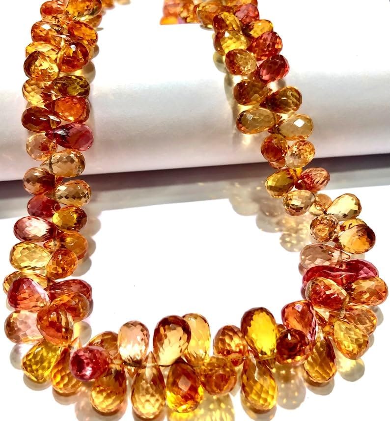 Natural PADPARADSCHA Sapphire Teardrop facated Beads 5-6 MM 18 inch Long String Jewelry Making Gemstone Beads for Necklace Bracelet