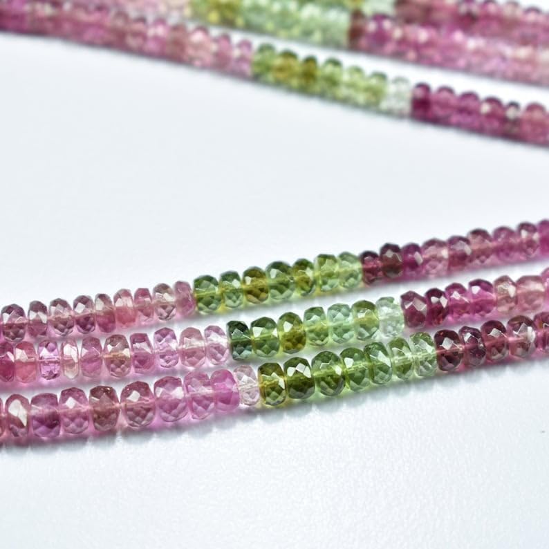 Natural Multi Tourmaline roundella Faceted Beads 4.5 mm 16 inch Long String Jewelry Making Gemstone Beads for Necklace Bracelet