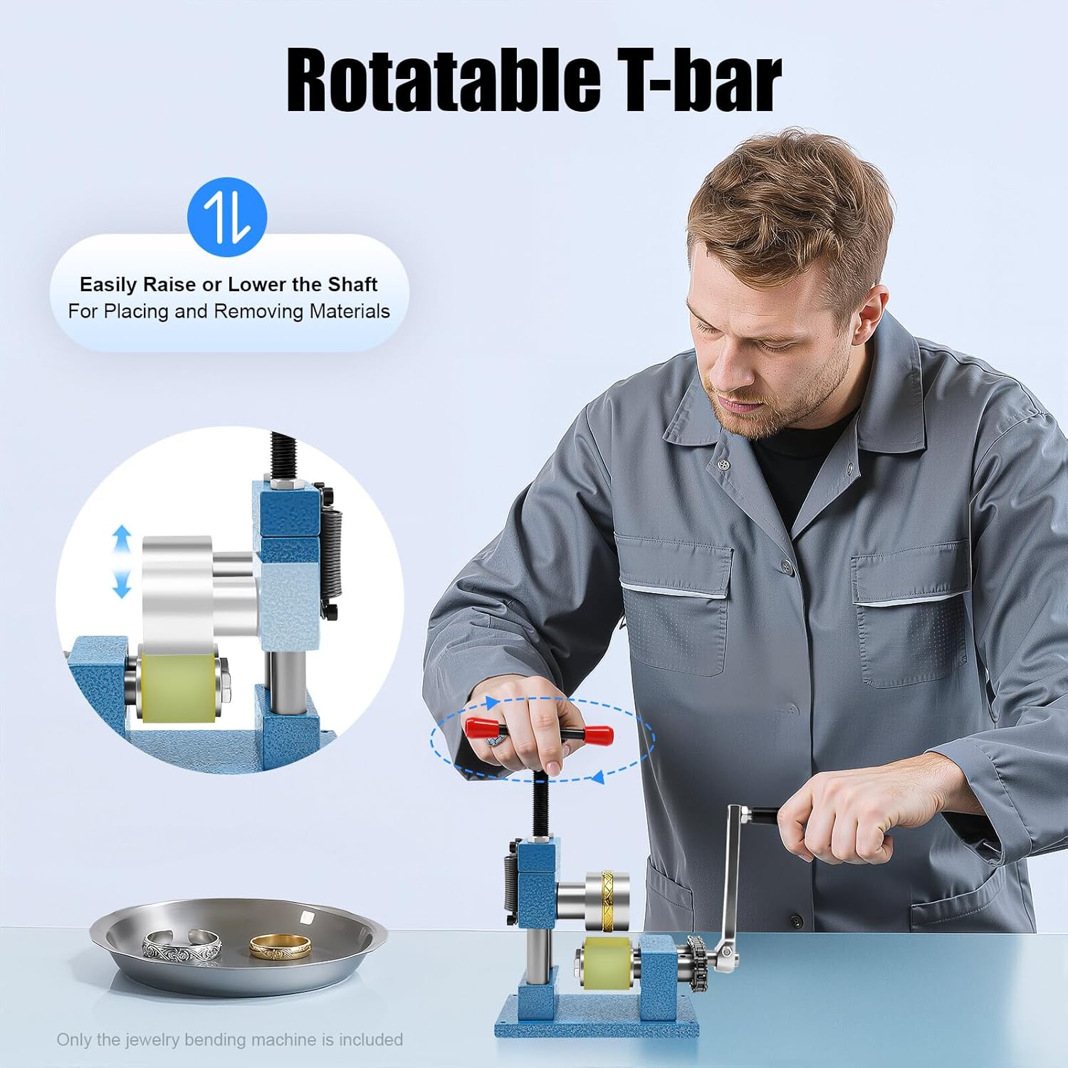 CHINEGER Hand Crank Ring Bracelet Bending Tool Jewelry Manual Bracelet Bender Metal Earring Ring Press Bending Machine with Rotatable T-Bar for Jewelry Store, Craft Room, Home Use