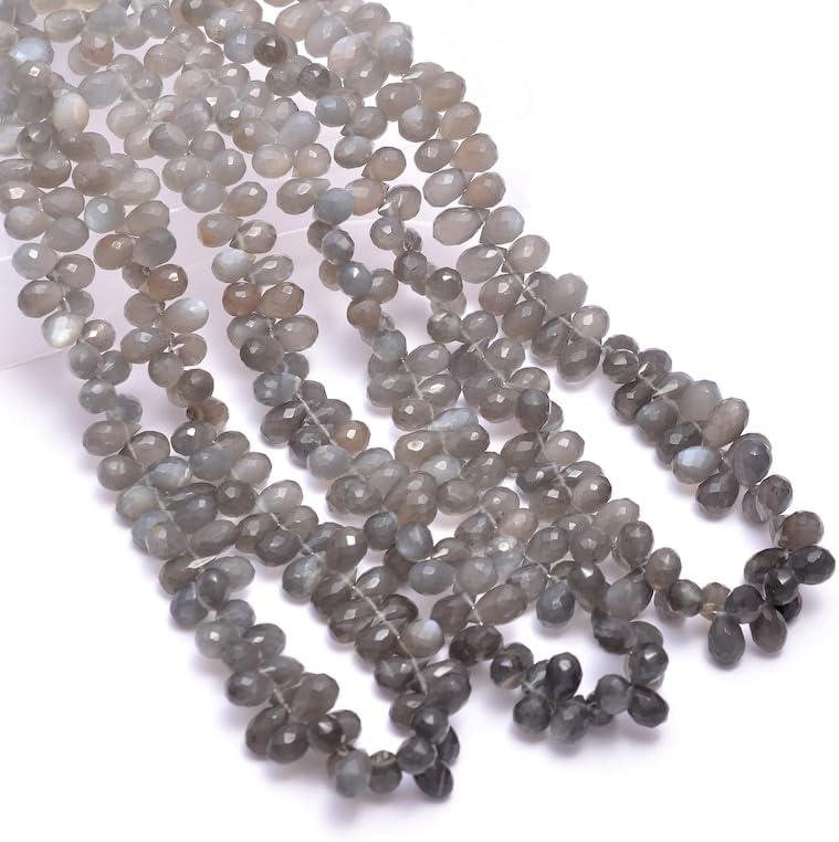 7 inch Strand of Natural Gray Moonstone 6x8mm Teardrop Faceted briolette Beads for DIY Jewelry Making. |BRIO_03589