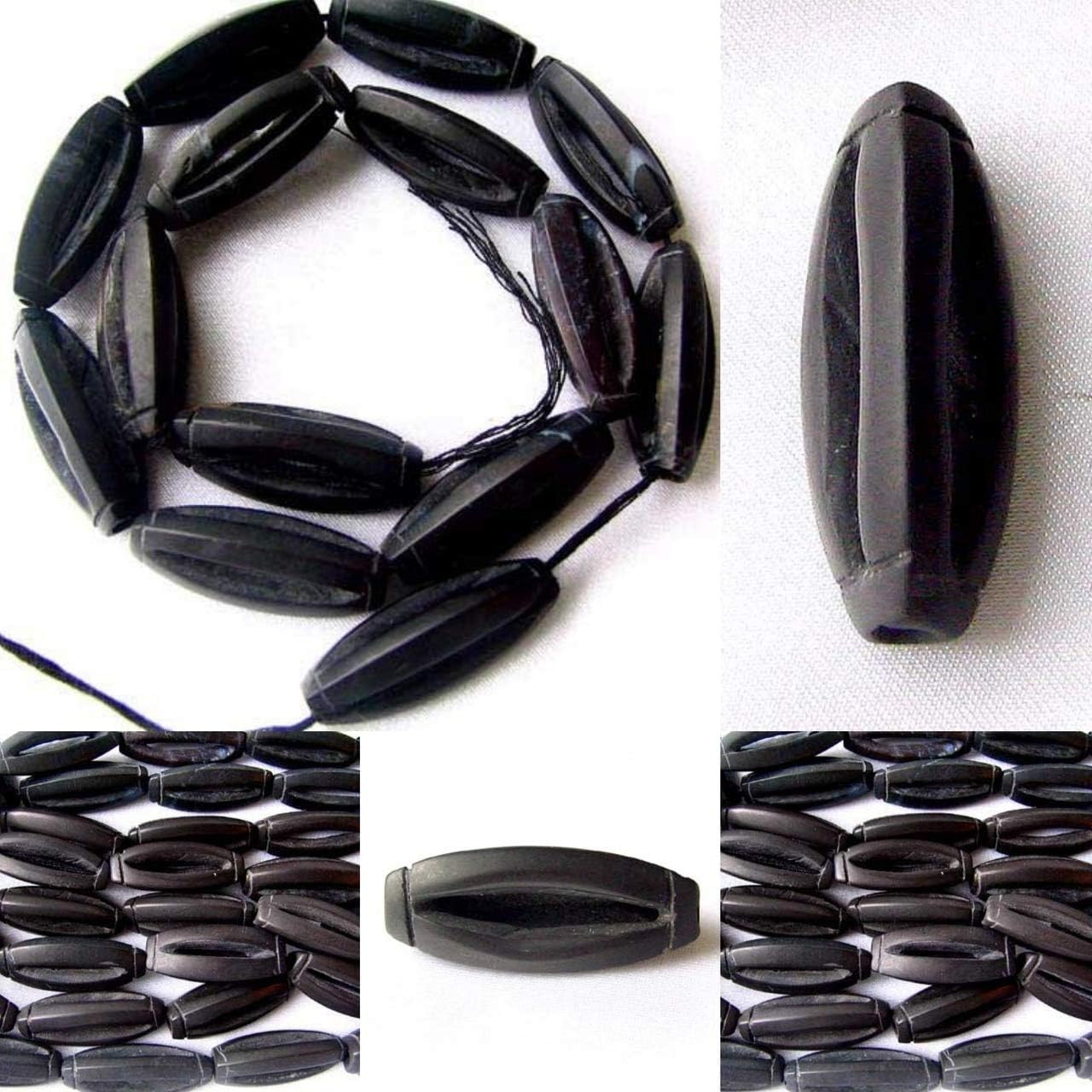 Stunning Carved Matte Onyx Centerpiece Bead Strand | 29x11 to 27x10mm| 14 Beads|