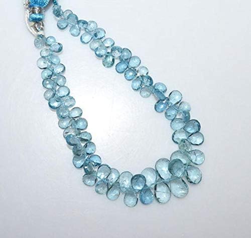 13 inch natural beads strand of 4x5-7x10mm faceted pear aquamarine gemstone briolletes beads for DIY jewelry - necklace, bracelet, earring, ring.