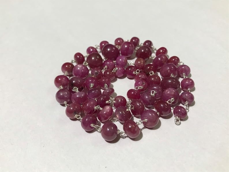 Natural Pink Sapphire Oval Smooth Beads 6-9 MM 22 inch Long String Jewelry Making Gemstone Beads for Necklace Bracelet