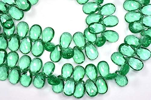 3 Strands AAAA Vivid 8 Inch Strand 9x14mm High Polished Florite Green Quartz Faceted Pear Shape Briolette Beads Code-HIGH-59242