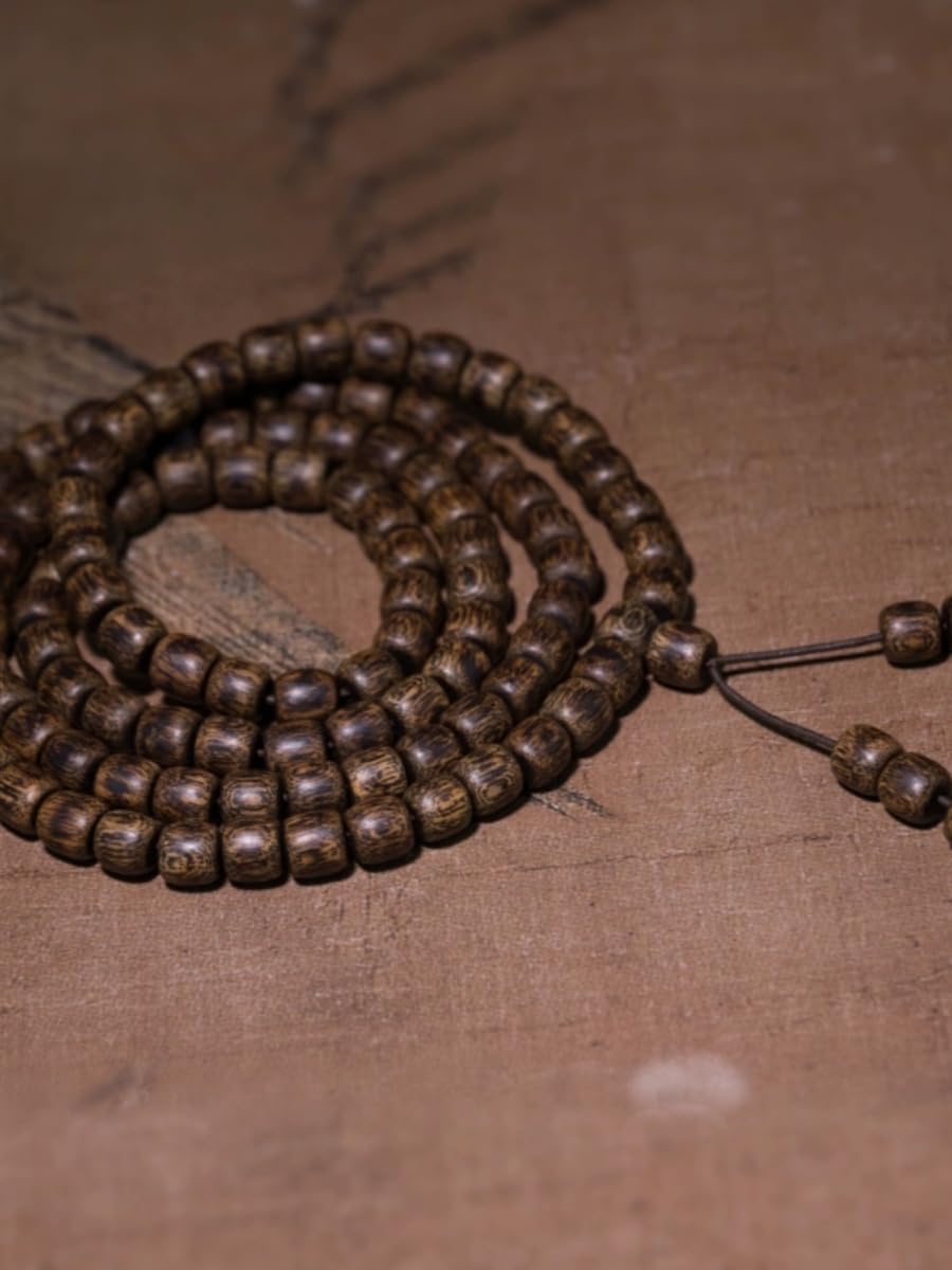 Kalimantan Agarwood 8mm*108 Beads Vintage Wooden Bead Bracelet Traditional Barrel-Shaped Buddhist Prayer Beads