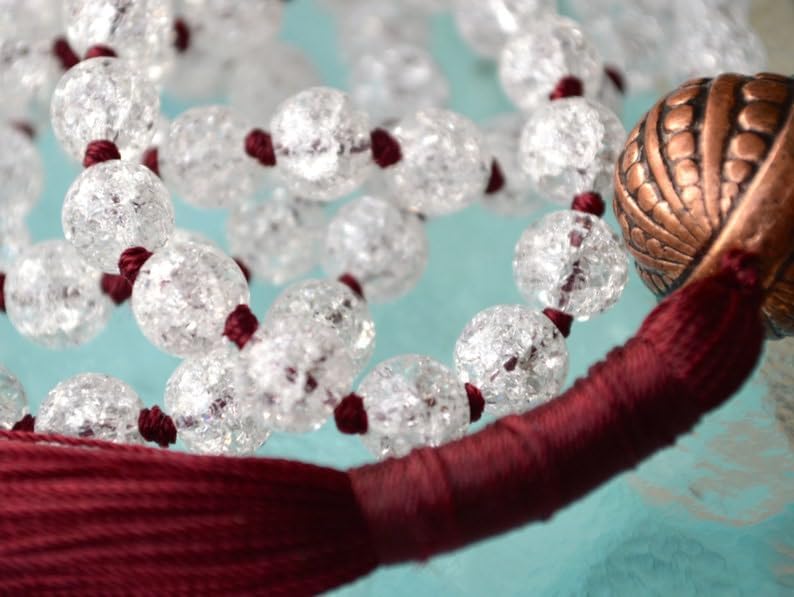 Natural Himalayan Crackle Quartz 6mm 108 Mala Beads, Spiritual, Meditation Beads, Reiki, Japa Mala, Buddhist Prayer Beads, Yoga Bracelet, healing beads LKMALA-RRGU-1695, 34 inch
