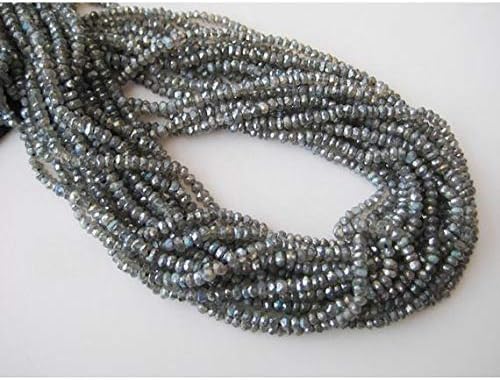 10 Strands, Wholesale Coated Quartz, Labrarite Color, Micro Faceted Rondelle Beads, 4mm Beads, 14 Inches Code-HIGH-48968