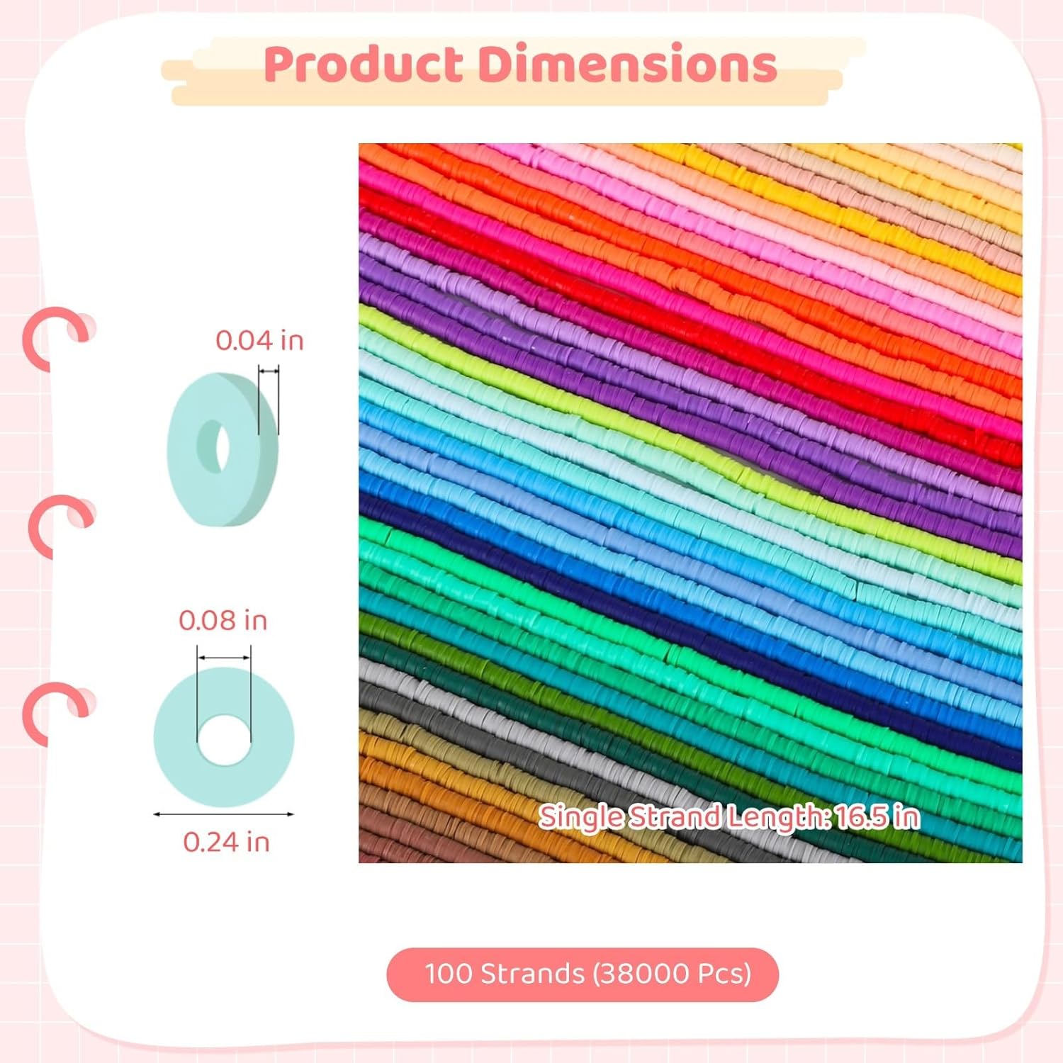 38,000 Polymer Clay Beads, 100 Strands Heishi Beads for Jewelry Crafting, DIY Bracelet and Necklace Kit with Round Disc Spacer Beads