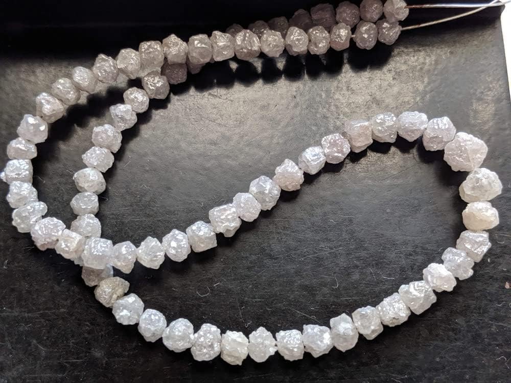 3.5-5.5mm Raw White Gray Diamond Beads, Rough Diamond Beads, White Gray Raw Uncut Diamond Beads for Jewelry (2.5IN To 10IN Options) - PPD500, 3.5-5.5 MM Approx.