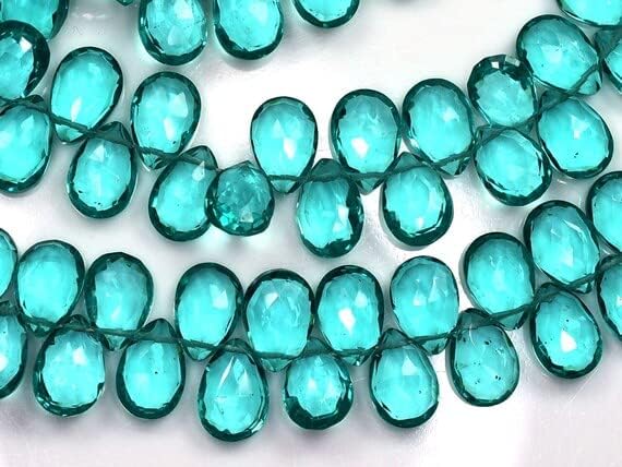 7 Inch-7x10mm-Vivid Blue Green Apatite Quartz Faceted Pear Briolette Beads