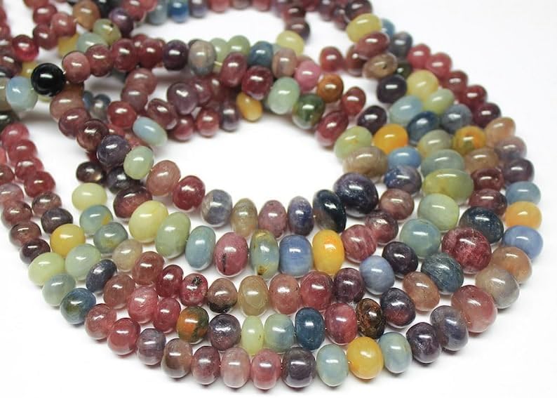 13 inch Strand of Natural gem Multi Sapphire, 4-6mm Rondelle Smooth Beads for DIY Jewelry Making. | Beads_05556