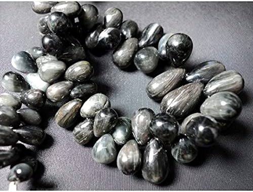 Cats Eye Briolettes, Black Cats Eye Beads, Tear Drop Beads, 6x4mm to 8x12mm 8 Inch Strand