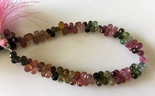 5x7mm Pink Tourmaline Green Tourmaline Tear Drop Beads, Natural Multi Tourmaline Tear Drop Briolette Beads, 9 Inches Code-HIGH-48239