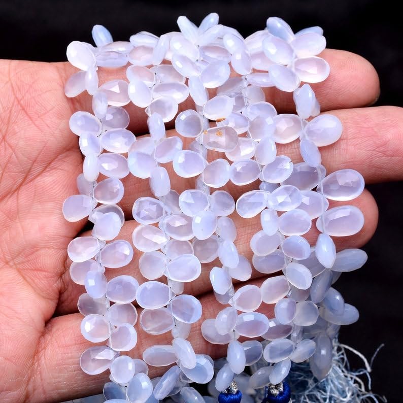 8 inch Strand of Natural Chalcedony 5x8mm pear Faceted briolette Beads for DIY Jewelry Making. |BRIO_02016