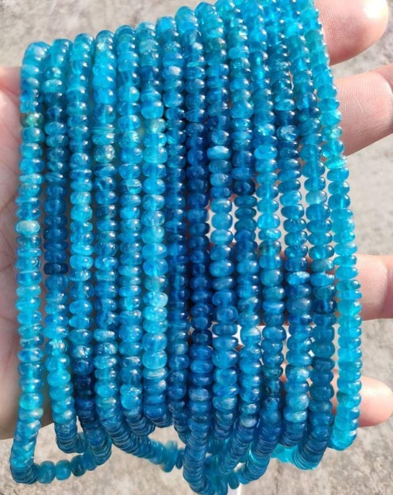 Natural Apatite roundelle Smooth Beads 4-6.5 mm 16 inch Long String Jewelry Making Gemstone Beads for Necklace Bracelet