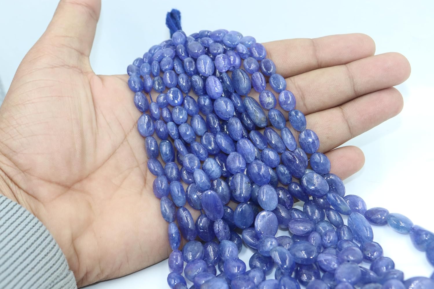 Natural AAA Tanzanite Smooth Oval Beaded Strand, Genuine Blue Gemstone, 7x9-8x10mm