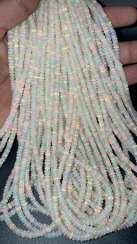 AAA+ Ethiopian Opal Smooth Rondelle Bead Welo Opal Bead AAA 3-5mm Opal Plain Bead Red Fire Opal Beads for Making Jwelery