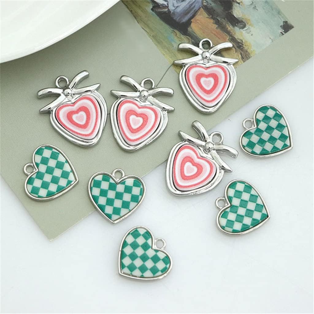 Plaid Love Jewelry Pendant Handmade DIY Earrings Gradient Strawberry Accessories Material(Gray)