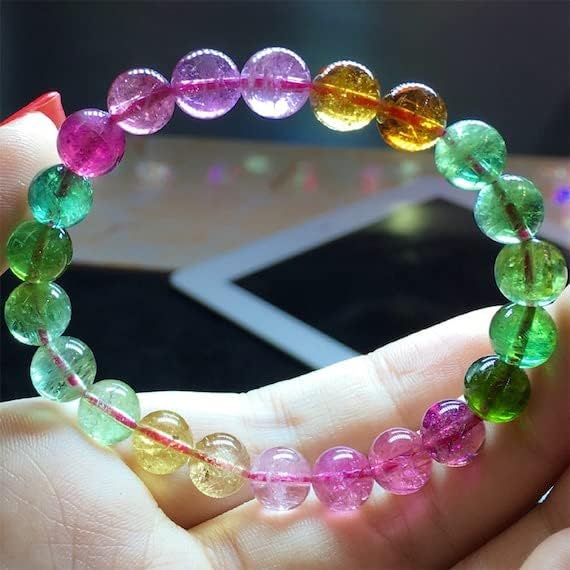 BEADS GEMSTONE 1 Strands Natural Mix Tourmaline Multi-color Stretch Bracelet Round Beads 8mm 04502 Code-HIGH-23339