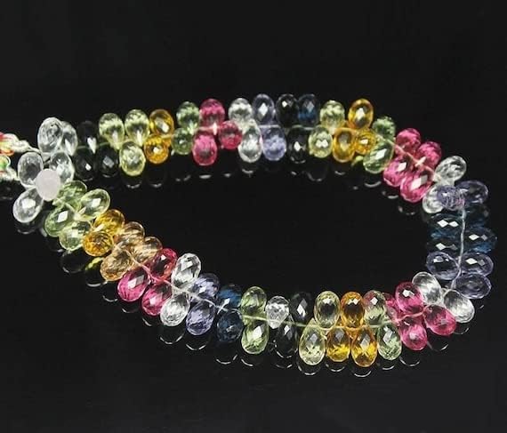 Beads Gemstone Multi Sapphire Quartz Faceted Tear Drop Briolette Gemstone Loose Craft Beads Strand 9 Inch Long 10mm Code-HIGH-26640