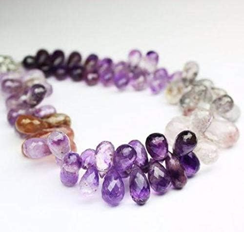 rutile amethyst faceted briolette tear drop briolette gemstone craft loose beads strand 12 pcs 10mm 12mm